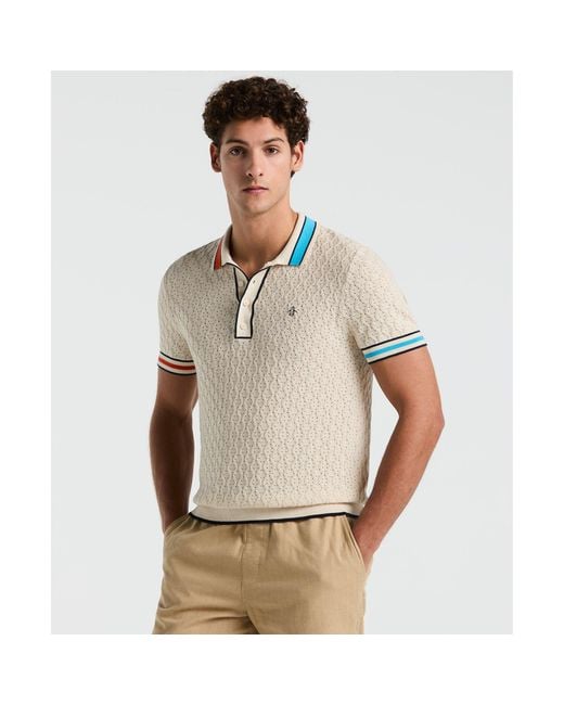Original Penguin Natural Pointelle Blocked Ribbed Sweater Polo Shirt In Birch for men