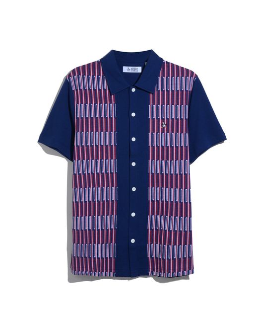 Original Penguin Jacquard Button Front Polo Shirt In Blue Depths for men