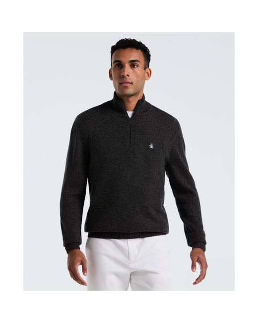 Original Penguin Black Lambswool Quarter Zip Sweater In Dark Charcoal Heather for men