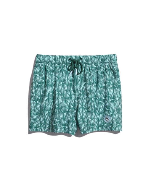 Original Penguin Blue Geo Print Swim Shorts In Antique Green for men