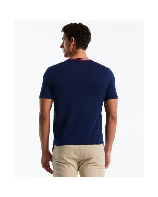 Original Penguin Geometric Eyelet Sweater T-shirt In Blue Depths for men