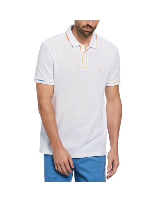 Original Penguin Space Dye Mesh Polo Shirt In Bright White for men