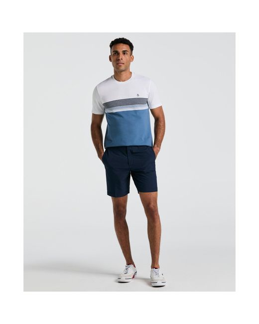Original Penguin Blue Technical Flat Front 8" Golf Shorts In Black Iris for men