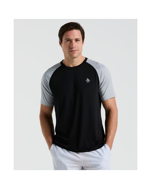 Original Penguin Black Blocked Performance Tennis T-shirt In Caviar for men