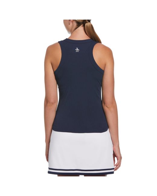 Original Penguin Blue Women's Ribbed Tennis Tank Top In Black Iris for men