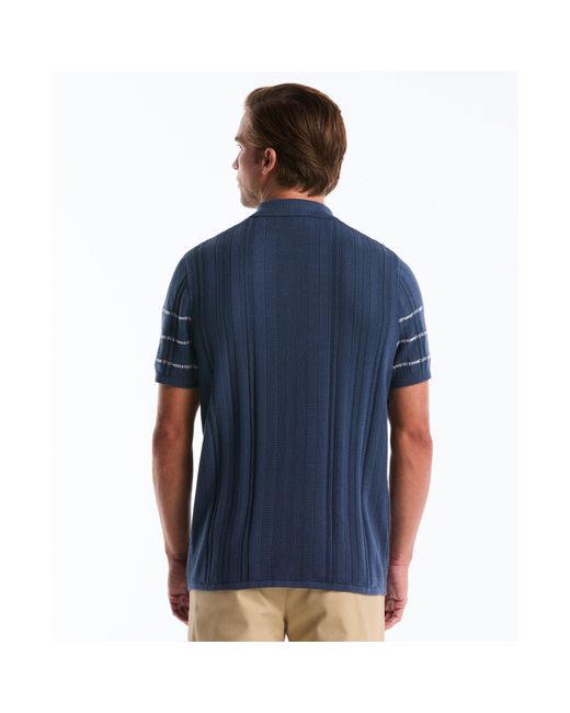 Original Penguin Blue Ribbed Button Front Sweater Polo In Sargasso Sea for men