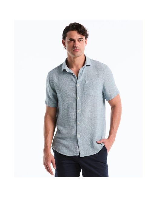 Original Penguin Open Weave Short Sleeve Shirt In Cool Blue for men