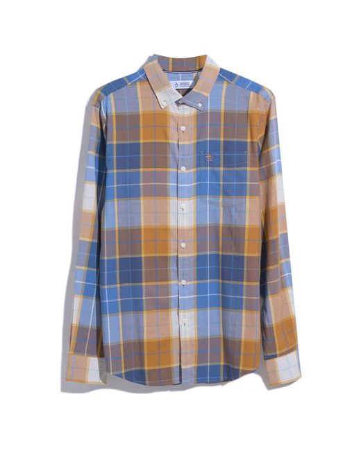 Original Penguin Blue Plaid Shirt In Sudan Brown for men