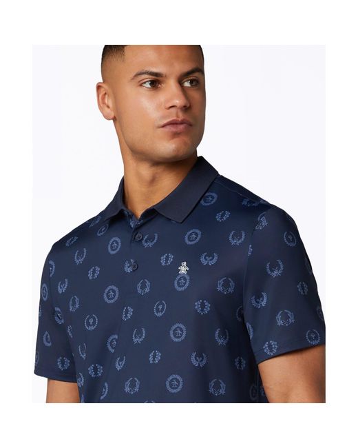 Original Penguin Blue Victory Crest Golf Polo In Black Iris for men