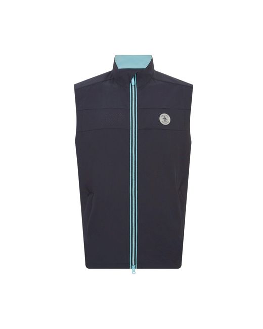 Original Penguin Blue Heritage Lightweight Packable Golf Gilet In Black Iris for men