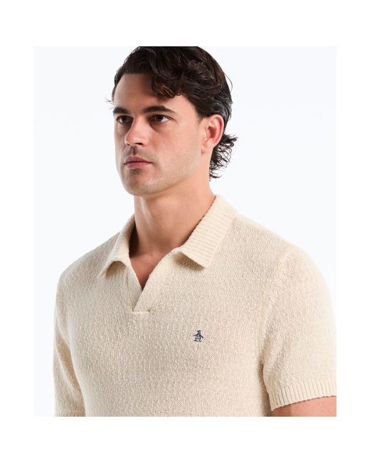 Original Penguin Natural Textured Johnny Collar Sweater Polo In Birch for men