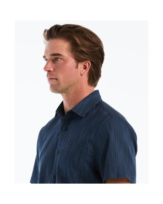 Original Penguin Blue Jacquard Textured Short Sleeve Shirt In Sargasso Sea for men