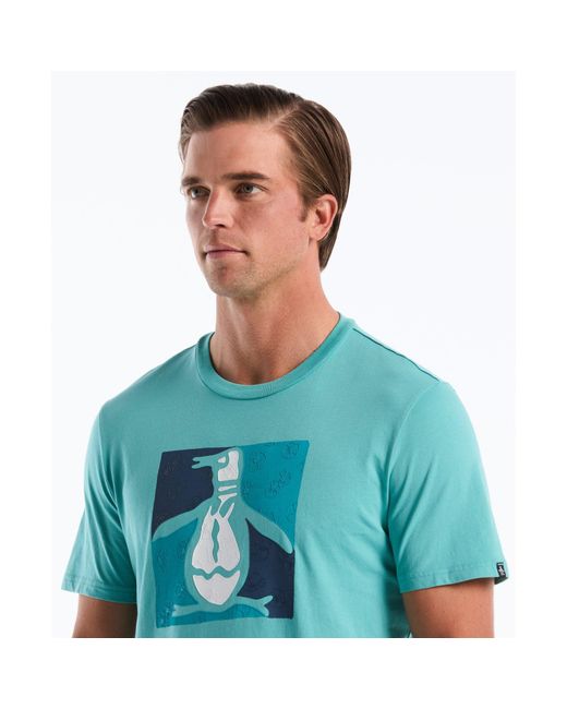 Original Penguin Blue Floral Pete Graphic T-shirt In Aquarelle for men