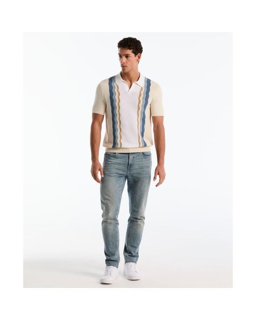 Original Penguin Natural Mesh Stripe Johnny Collar Sweater Polo In Birch for men