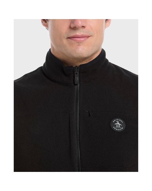 Original Penguin Black Mixed Media Reversible Fleece Golf Gilet In Caviar for men
