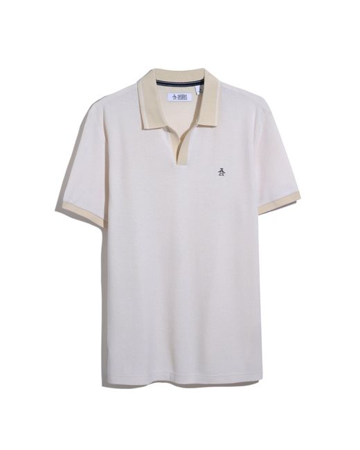 Original Penguin White Honeycomb Textured Johnny Collar Polo Shirt In Birch for men