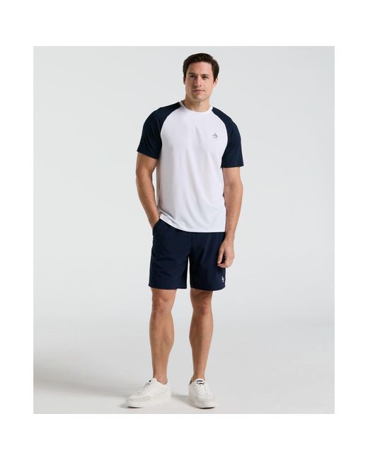 Original Penguin Blue Blocked Performance Tennis T-shirt In Bright White for men
