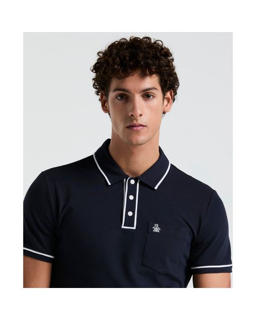 Original Penguin Blue Earl Pique Polo Shirt In Dark Sapphire for men