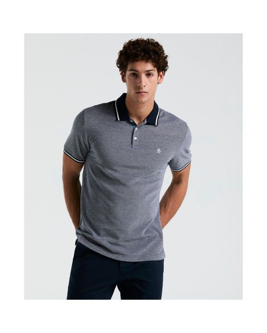 Original Penguin Gray Birdseye Pique Tipped Polo Shirt In Dark Sapphire for men