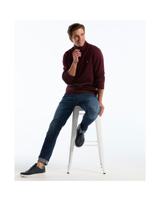 Original Penguin Red Sticker Pete Quarter Zip Sweatshirt In Port Royale for men