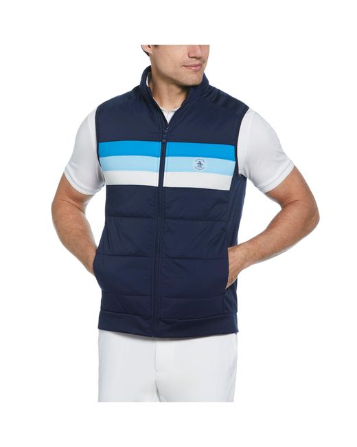Original Penguin Blue Retro Colour Block Mixed Media Insulated Golf Gilet In Black Iris for men