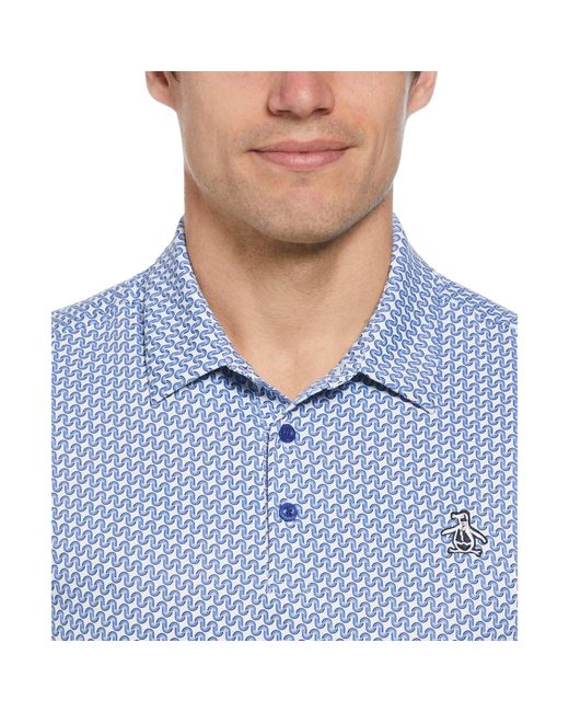 Original Penguin Heritage Geo Print Golf Polo Shirt In Amparo Blue for men