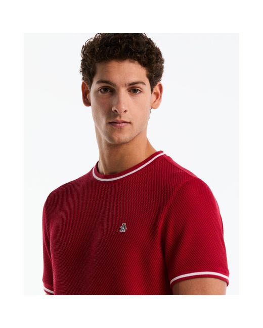 Original Penguin Jacquard Honeycomb Texture T-shirt In Red for men