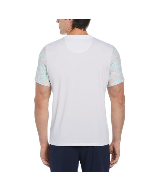 Original Penguin Blue Checkerboard Block Performance Short Sleeve Tennis T-shirt In Bright White for men