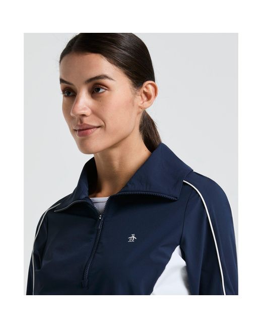 Original Penguin Blue Women's Cropped 1/4 Zip Colour Block Tennis Jacket In Black Iris for men