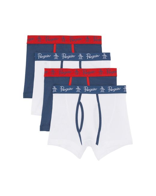 Original Penguin Blue 4 Pack Keyhole Underwear In Red, Navy And White for men