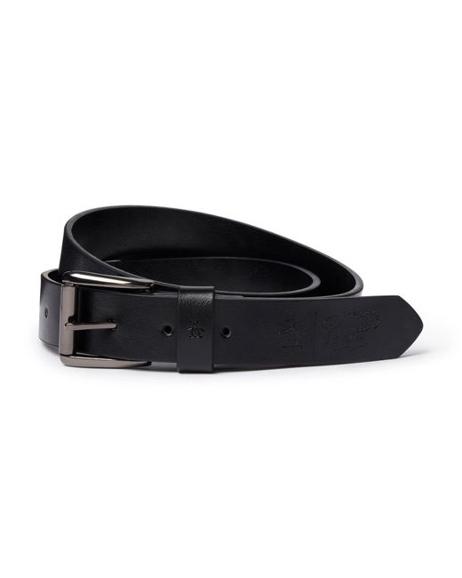 Original Penguin Charlie Split Leather Belt In Black for men