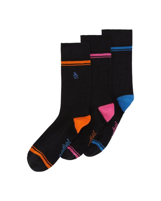 Original Penguin Blue 3 Pack Welt Stripe Multi Ankle Socks In Black for men