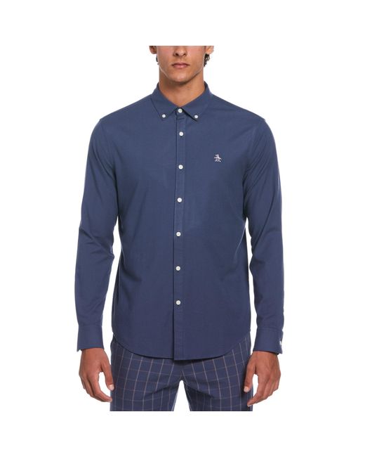 Original Penguin Blue Ecovero Oxford Stretch Long Sleeve Shirt In Sargasso Sea for men