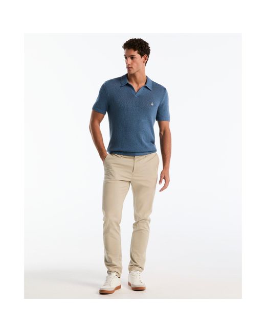 Original Penguin Textured Johnny Collar Sweater Polo In Copen Blue for men