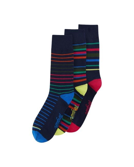 Original Penguin 3 Pack Stripe And Spot Design Ankle Socks In Black And Blue for men