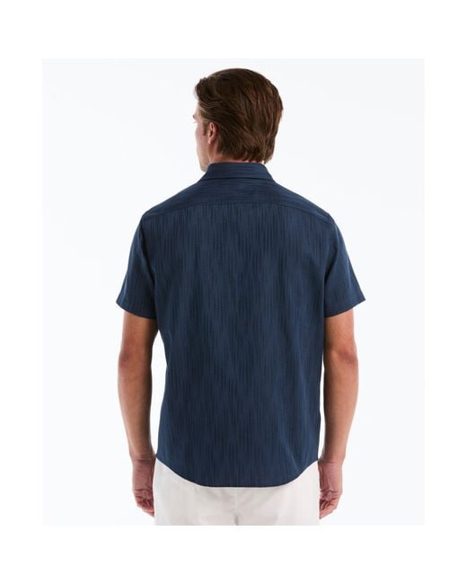 Original Penguin Blue Jacquard Textured Short Sleeve Shirt In Sargasso Sea for men