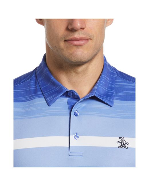 Original Penguin Colour Block Engineered Marl Stripe Golf Polo Shirt In Amparo Blue for men