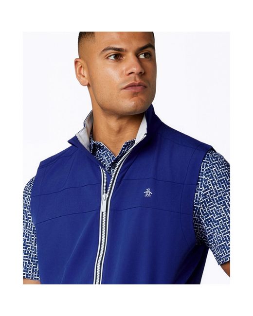 Original Penguin Blue Heritage Lightweight Packable Golf Vest In Surf The Web for men