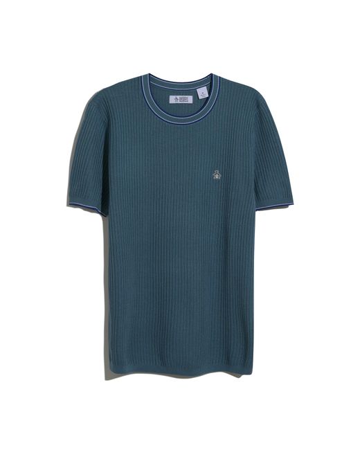 Original Penguin Ribbed Sweater T-shirt In Copen Blue for men