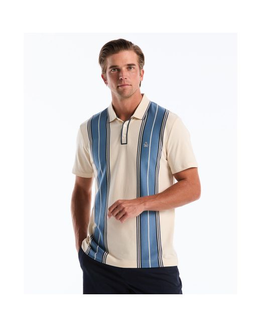 Original Penguin Blue Jacquard Vertical Stripe Polo Shirt In Birch for men