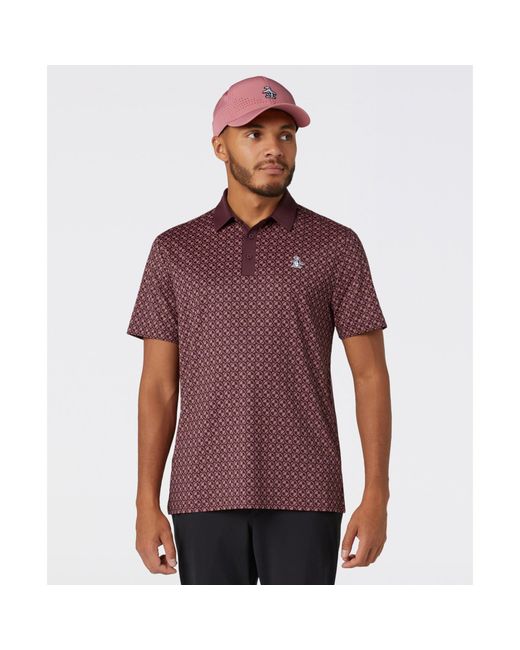 Original Penguin Red Geo Colour Block Golf Polo In Mauve Wine for men