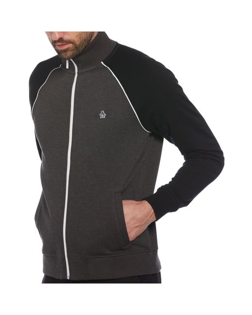 Original Penguin Black Knit Fleece Track Jacket In Dark Charcoal Heather for men
