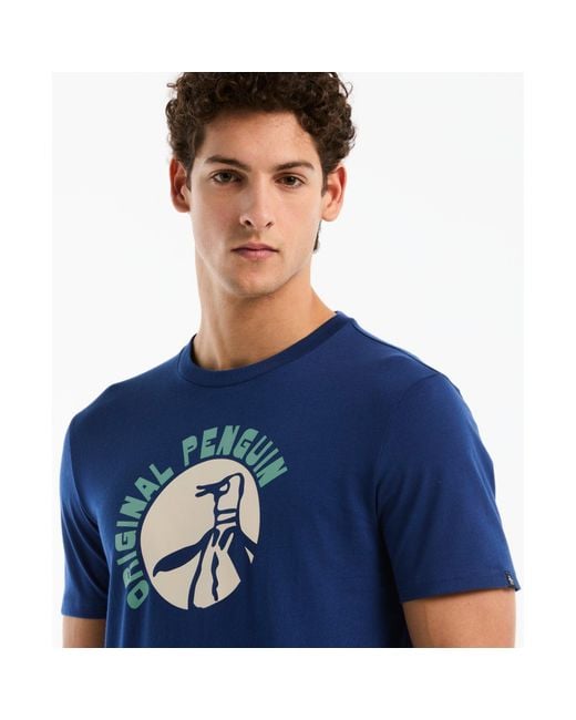 Original Penguin Logo Pete Graphic T-shirt In Blue Depths for men