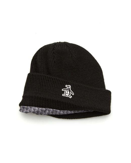 Original Penguin Black Cuffed Beanie In Caviar for men
