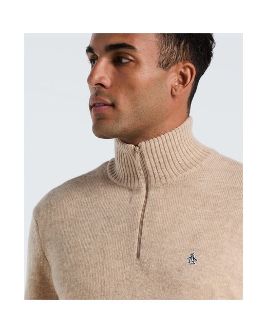 Original Penguin Natural Lambswool Quarter Zip Sweater In Birch for men