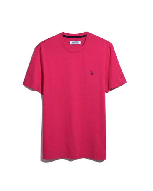 Original Penguin Pin Point Embroidered Pete T-shirt In Raspberry Sorbet for men
