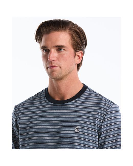 Original Penguin Blue Jacquard Ottoman Mini Stripe T-shirt In Dark Sapphire for men