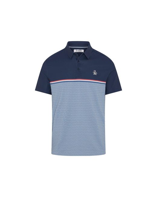 Original Penguin Blue Colour Block P Print Golf Polo In Black Iris for men