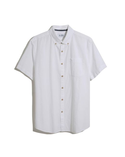 Original Penguin Seersucker Button-down Short Sleeve Shirt In Bright White for men