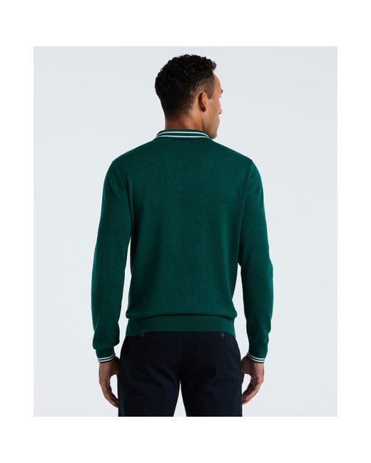Original Penguin Tipped Quarter Zip Long Sleeve Sweater Polo In Botanical Green Heather for men
